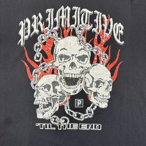 Primitive Skateboarding ‘Til the End Skull Flames Graphic T-shirt Size Medium - Picture 4 of 7